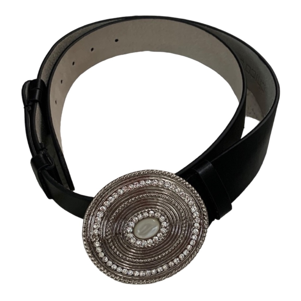 Chicos leather belt and rhinestone buckle